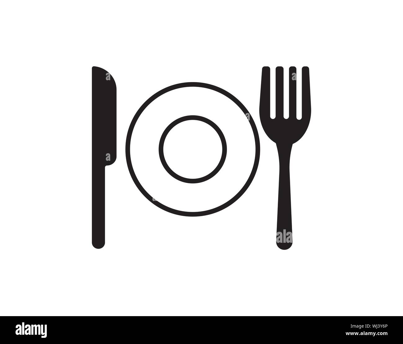 Piastra, forchetta e coltello icona su sfondo bianco Illustrazione Vettoriale