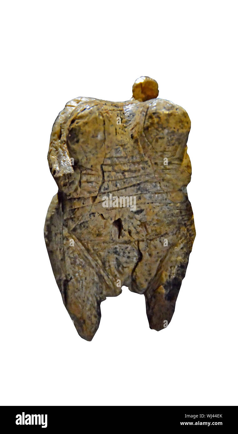 La Venere di Hohle Fels è la più antica immagine indiscusso di un essere umano risalente a 40.000 anni fa. Ella è grasso e grande petto e scolpito dal mammut Foto Stock