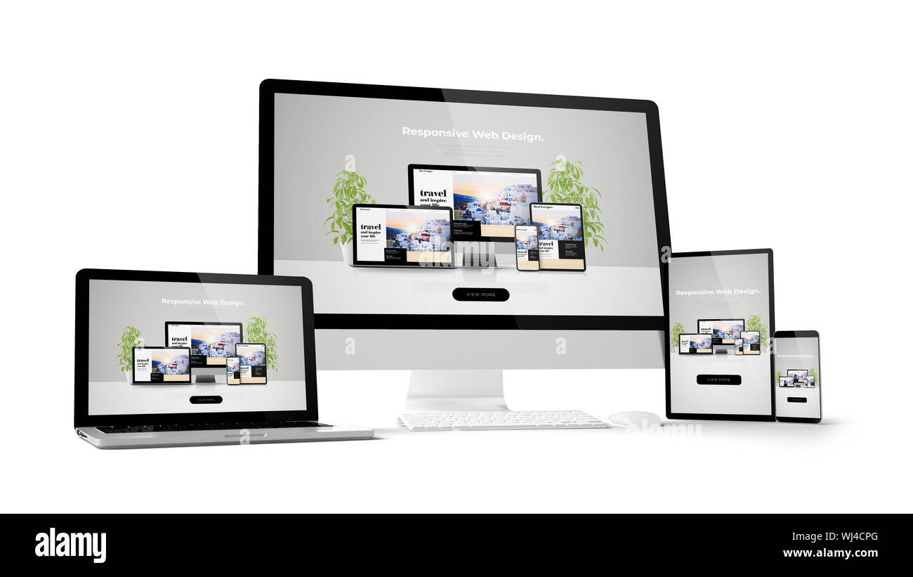 Sito web di viaggio gadget isolato dispositivi 3d rendering Foto Stock