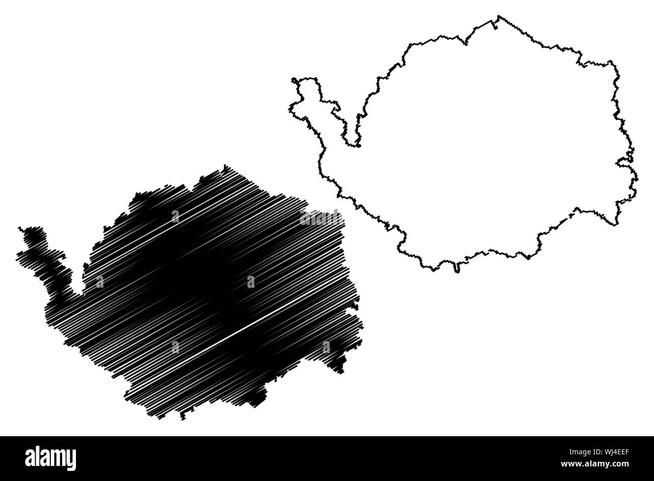 Regione di Karlovy Vary (Boemo terre, Cechia, le regioni della Repubblica ceca) mappa illustrazione vettoriale, scribble schizzo Carlsbad Regione mappa Illustrazione Vettoriale