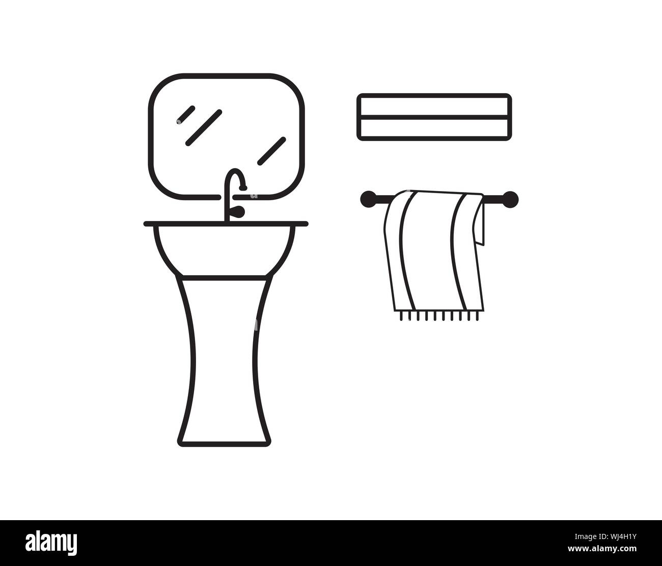 Lavandino da bagno con specchio e asciugamano in stile Line Illustrazione Vettoriale