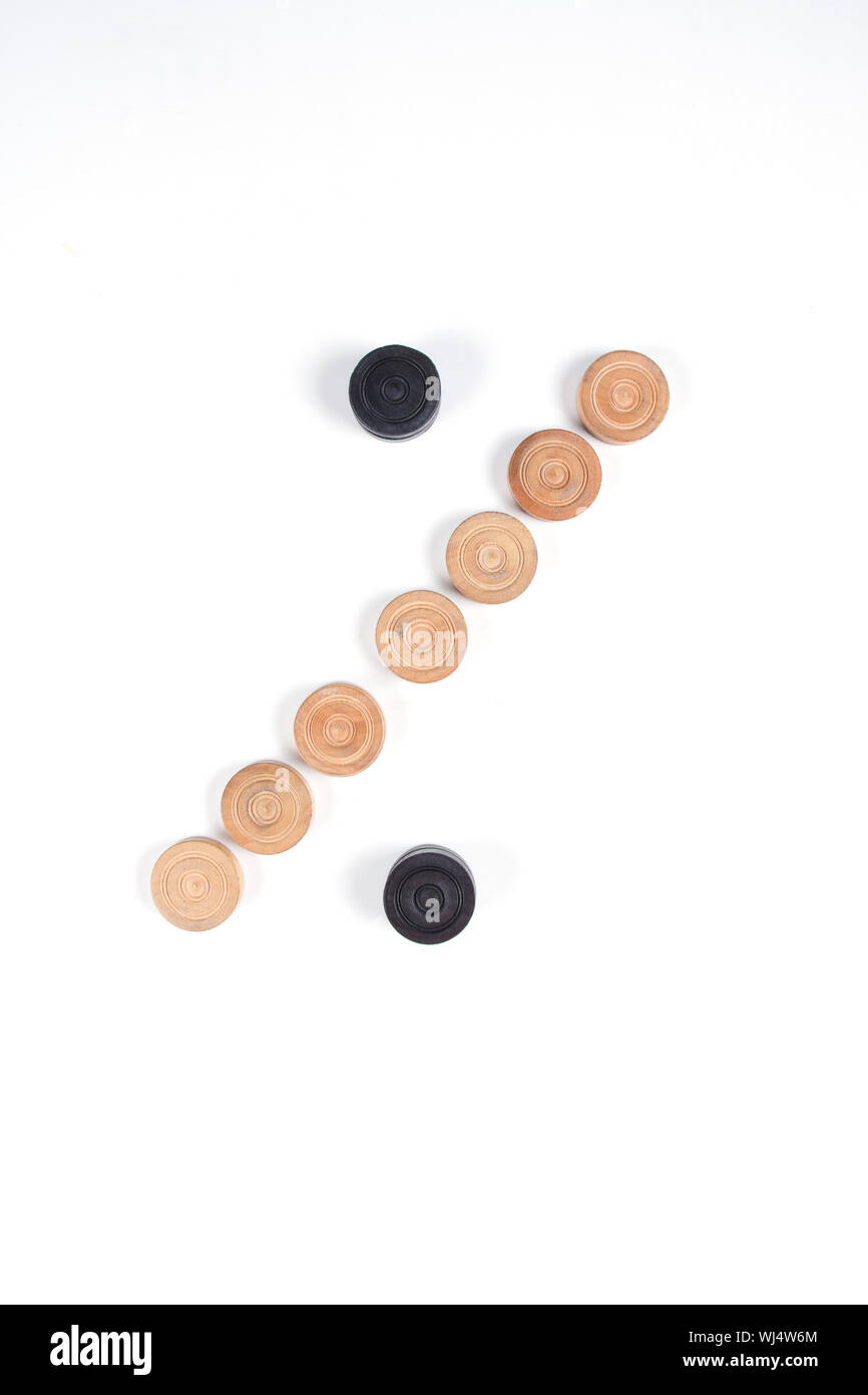 Segno di percentuale realizzato con pezzi di carrom Foto Stock