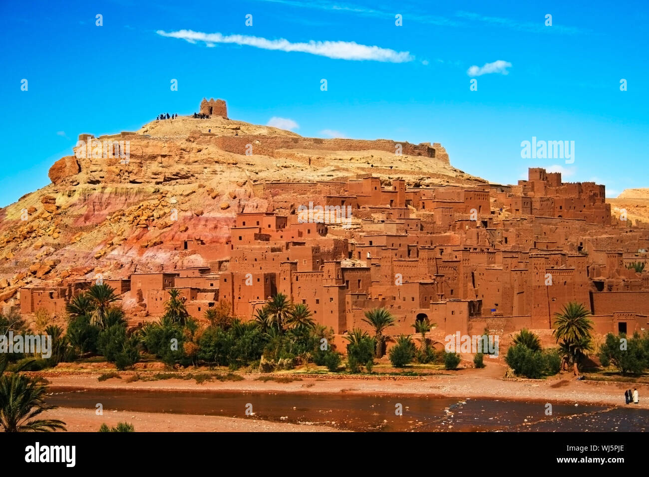 Panorama delle antiche marocchino Kasbah Ait Benhaddou, vicino a Ouarzazate, Marocco - patrimonio mondiale Unesco. Foto Stock