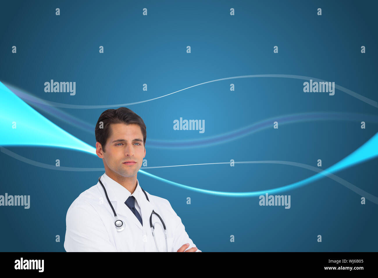 Immagine composita di grave medico con le braccia incrociate Foto Stock