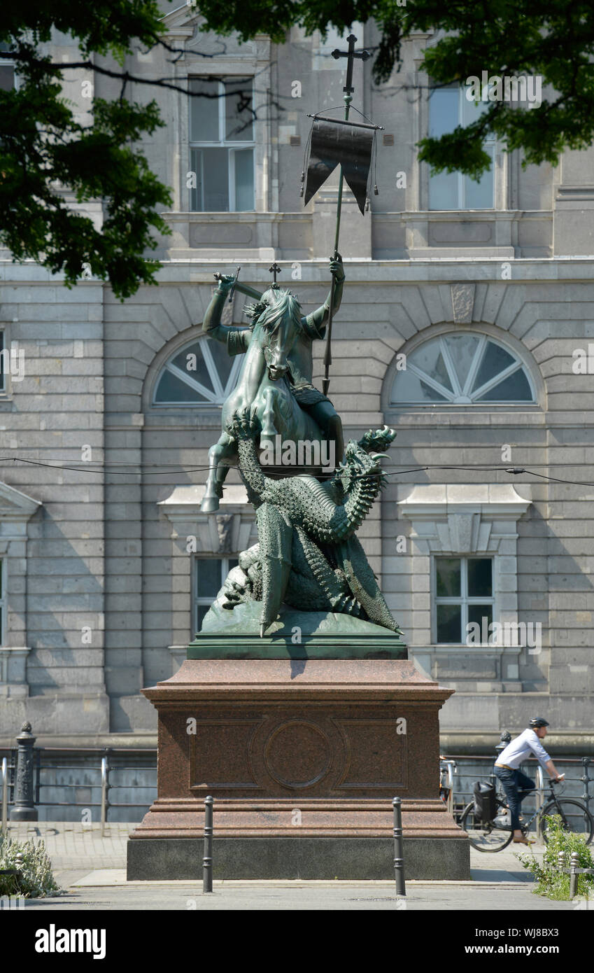 Città vecchia di Berlino, Berlino centro, bronzo, il monumento in bronzo, fusione in bronzo, fusione in bronzo, monumento, Germania, dragon, dragon, Drachentoeter, Drachentöt Foto Stock