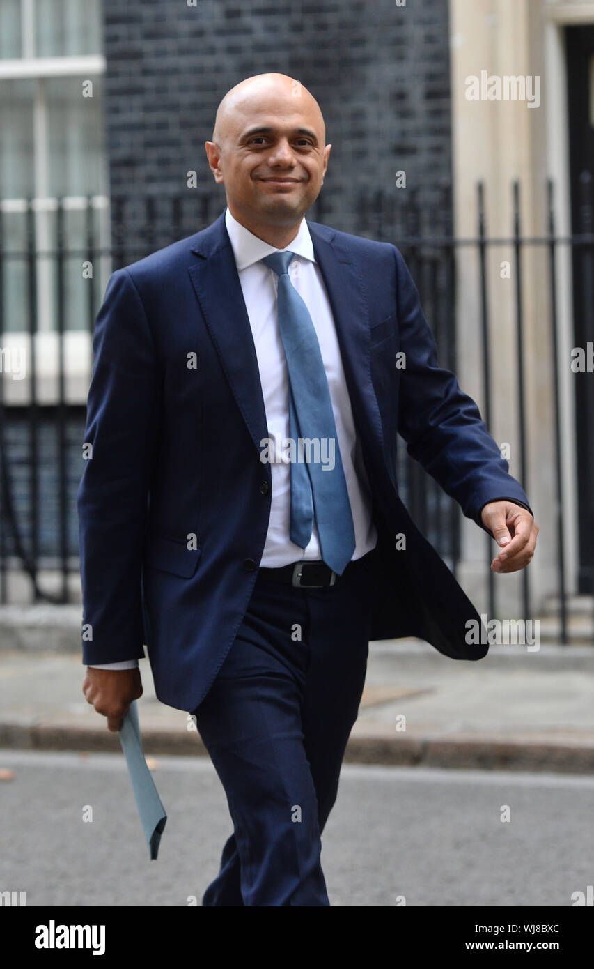 Il cancelliere dello scacchiere Sajid Javid a Downing Street nel centro di Londra. Foto di PA. Picture Data: martedì 3 settembre 2019. Vedere PA storia politica Brexit. Foto di credito dovrebbe leggere: Kirsty O'Connor/PA FILO Foto Stock