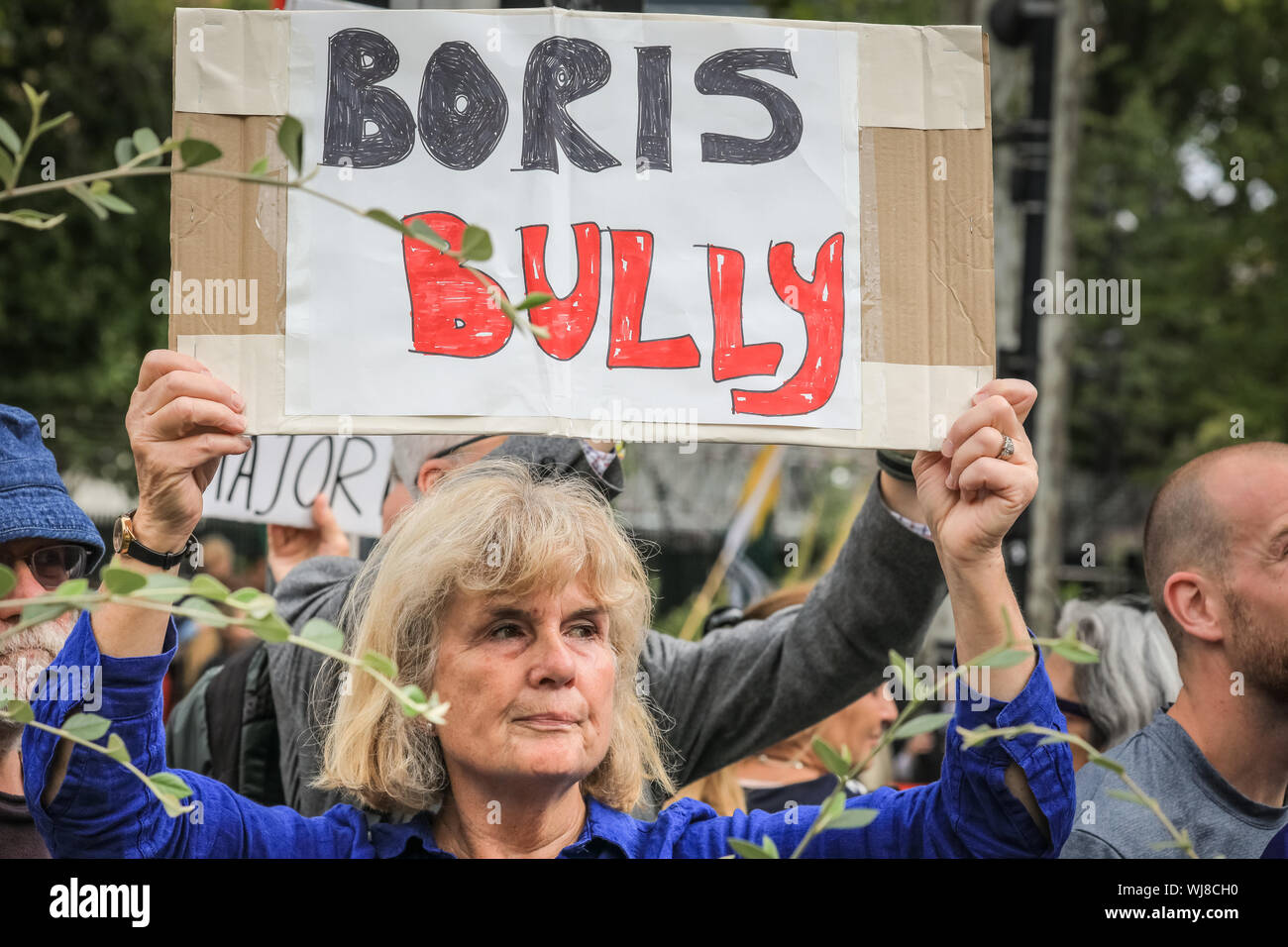 Westminster, Londra, Regno Unito. 03 Sep 2019. Pro- e manifestanti Anti-Brexit rally al di fuori della sede del parlamento di Westminster il giorno MPs tornare in Parlamento e precedendo di diversi di importanza cruciale delle discussioni e delle votazioni sul potenziale di no-deal Brexit, così come la proroga del Parlamento. Credito: Imageplotter/Alamy Live News Foto Stock