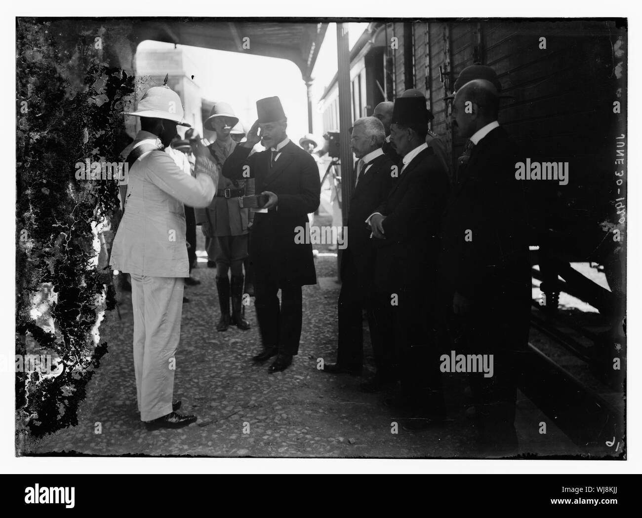 H.S. cioè Herbert Samuel reception a RR Sta. Cioè, stazione ferroviaria. Giugno 30, 1920 Foto Stock