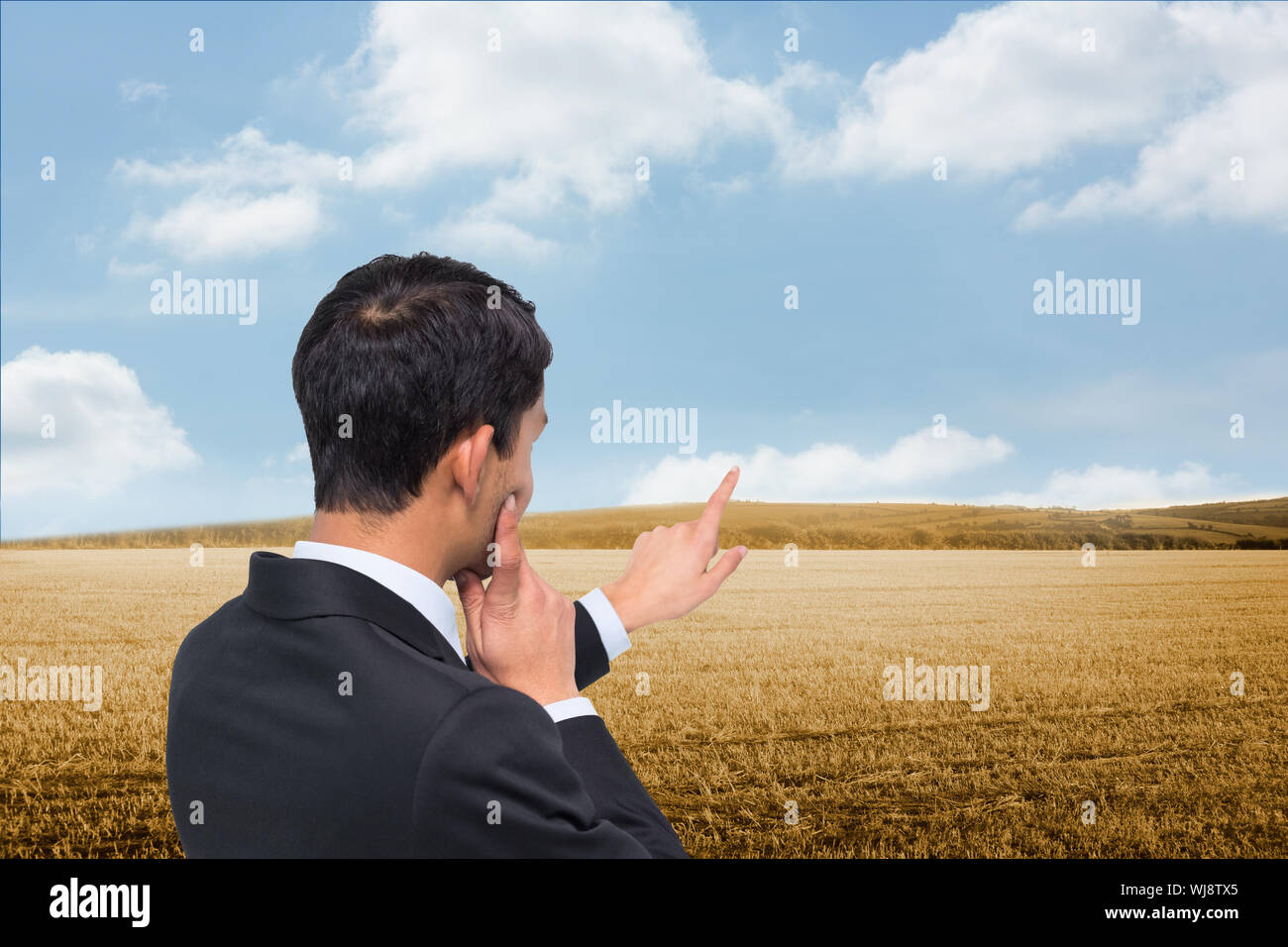 Immagine composita di pensosa asian businessman rivolta Foto Stock