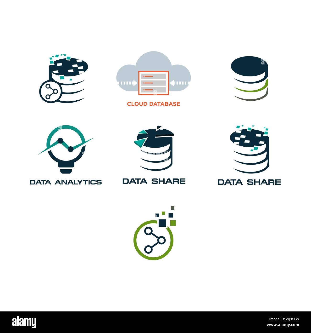 Cloud logo database icon set immagine vettoriale design su sfondo bianco. Il cloud per la gestione dei dati vettore logo design Illustrazione Vettoriale