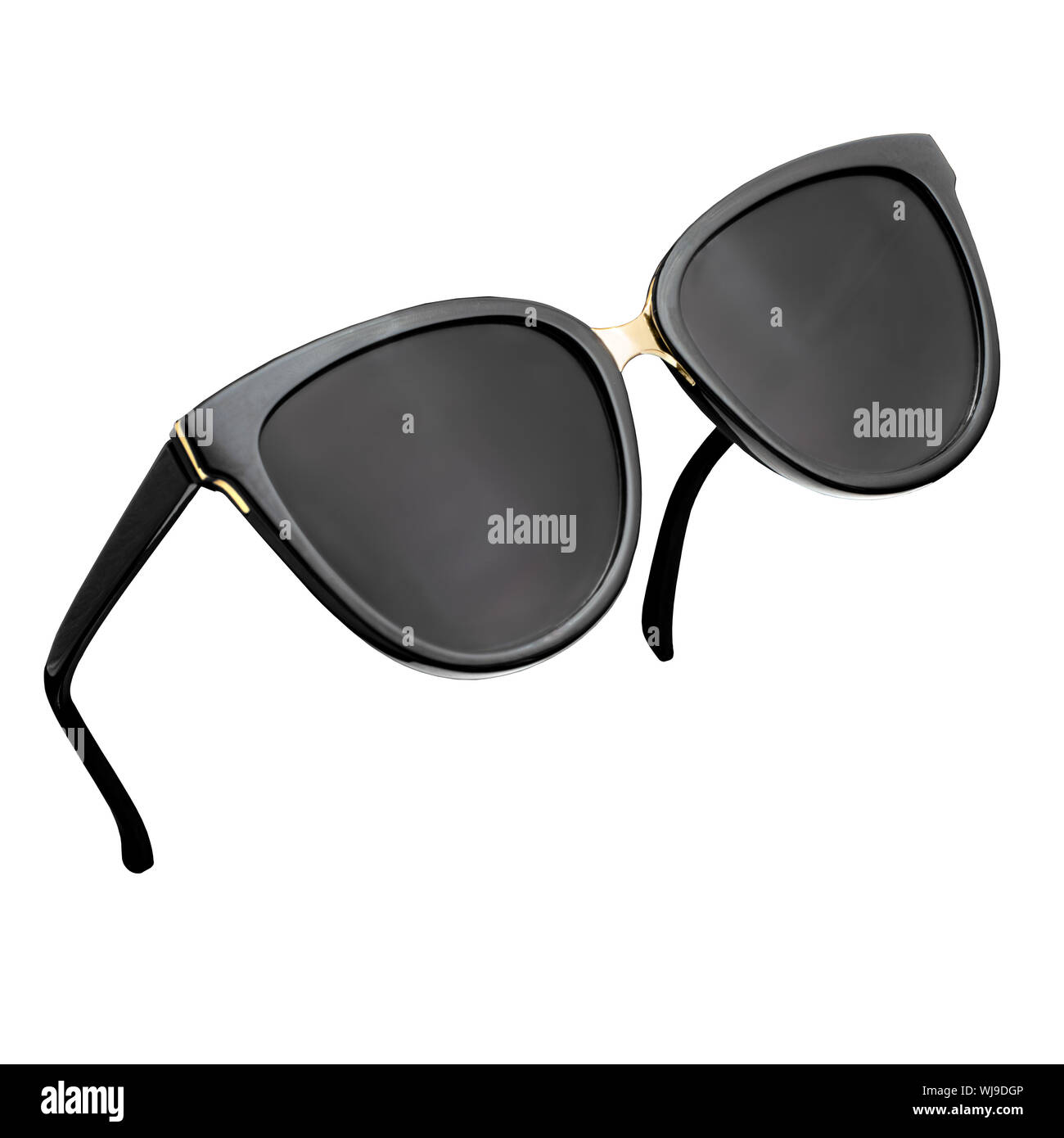 Nero e oro occhiali da sole femmina closeup isolato su bianco Foto Stock