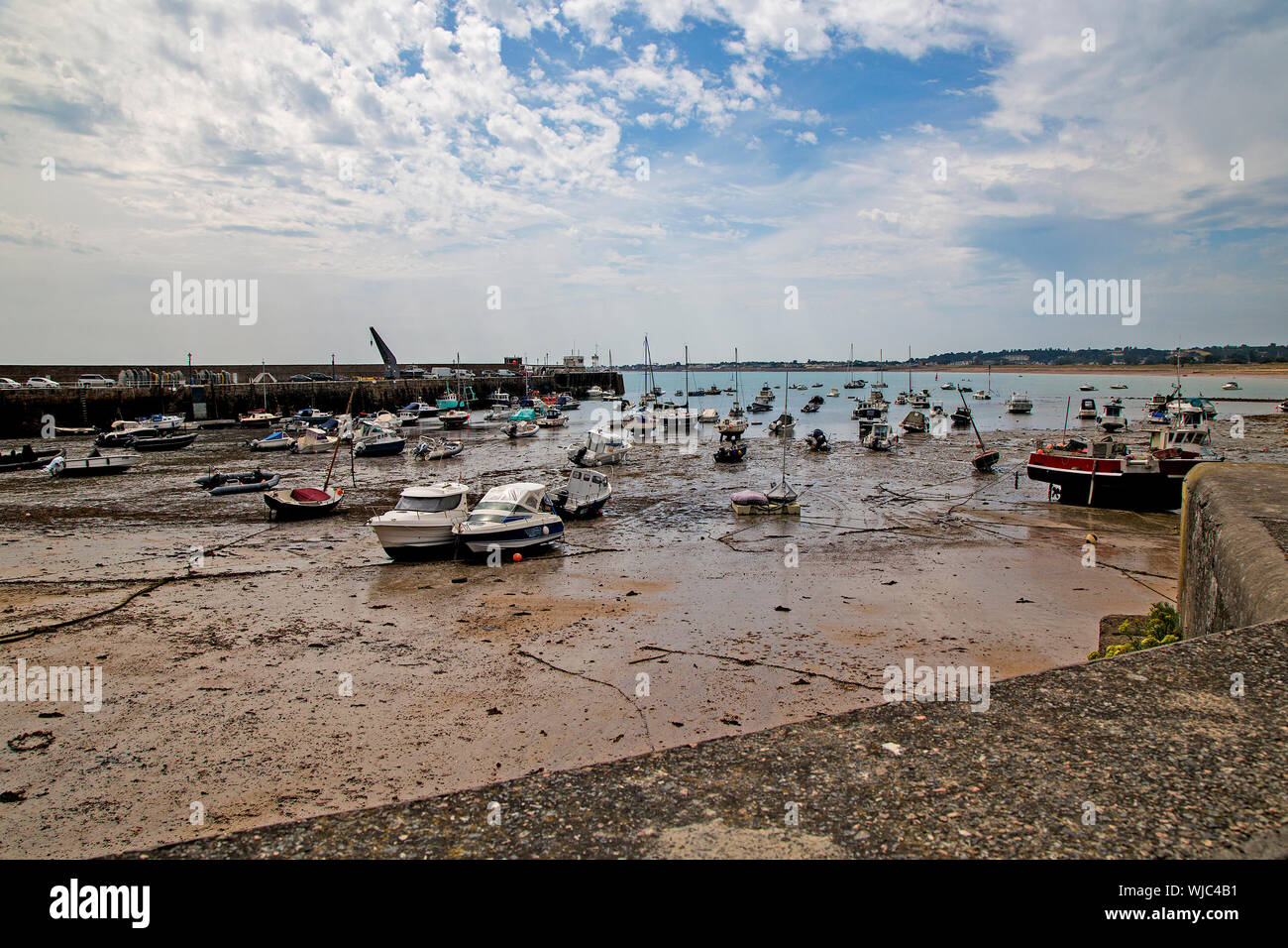 Una vista di Gorey, Jersey, Porto Foto Stock