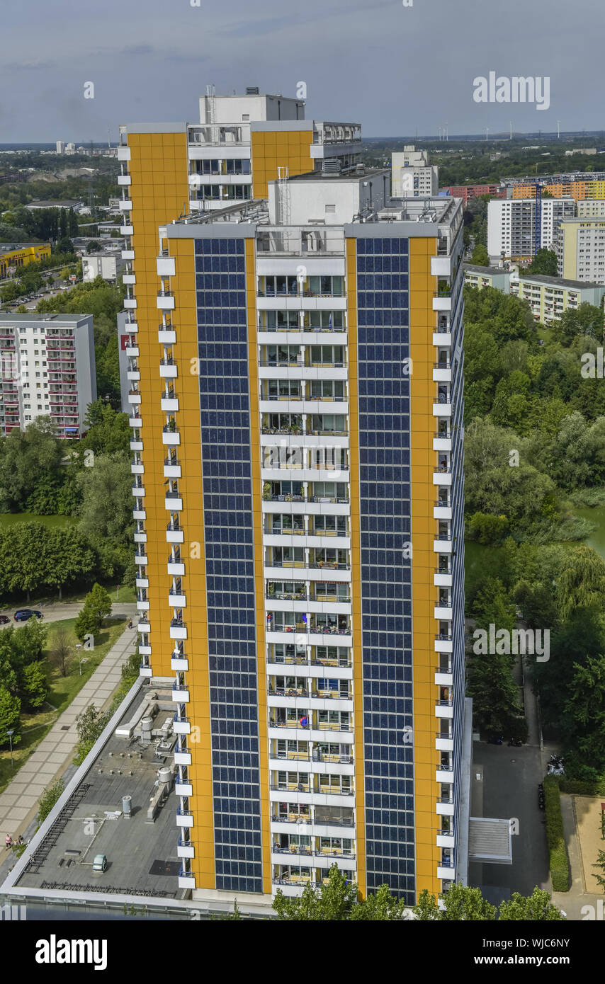 Architettura, Berlino, calcestruzzo, Degewo, Germania, energia, Fotovoltaik, Building, edificio, casa, Helene Weigel posto, alto, real estate, Marzahn, Foto Stock