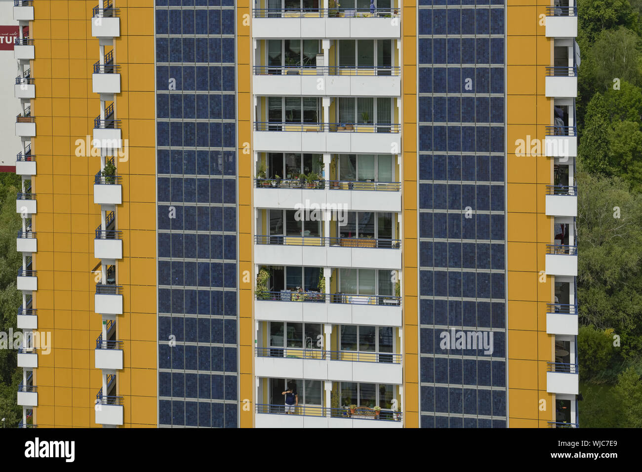 Architettura, Berlino, calcestruzzo, Degewo, Germania, energia, Fotovoltaik, Building, edificio, casa, Helene Weigel posto, alto, real estate, Marzahn, Foto Stock