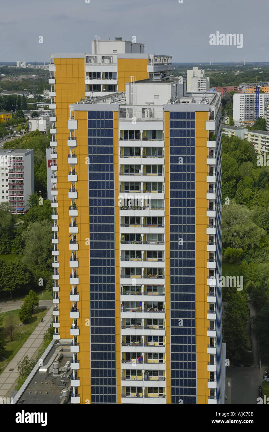 Architettura, Berlino, calcestruzzo, Degewo, Germania, energia, Fotovoltaik, Building, edificio, casa, Helene Weigel posto, alto, real estate, Marzahn, Foto Stock