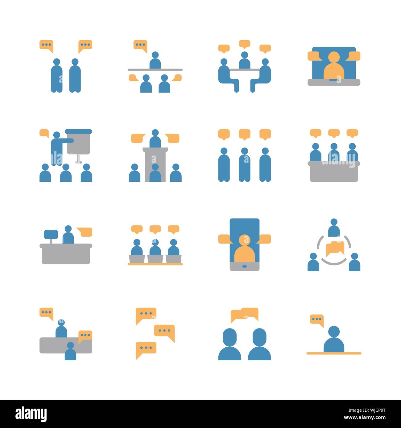Aziende e persone con discorso bolla icon set.illustrazione vettoriale Illustrazione Vettoriale