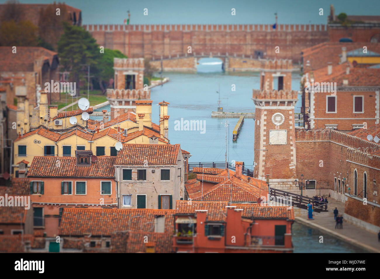 Tilt Shift Effetto di entrata dell Arsenale di Venezia Foto Stock