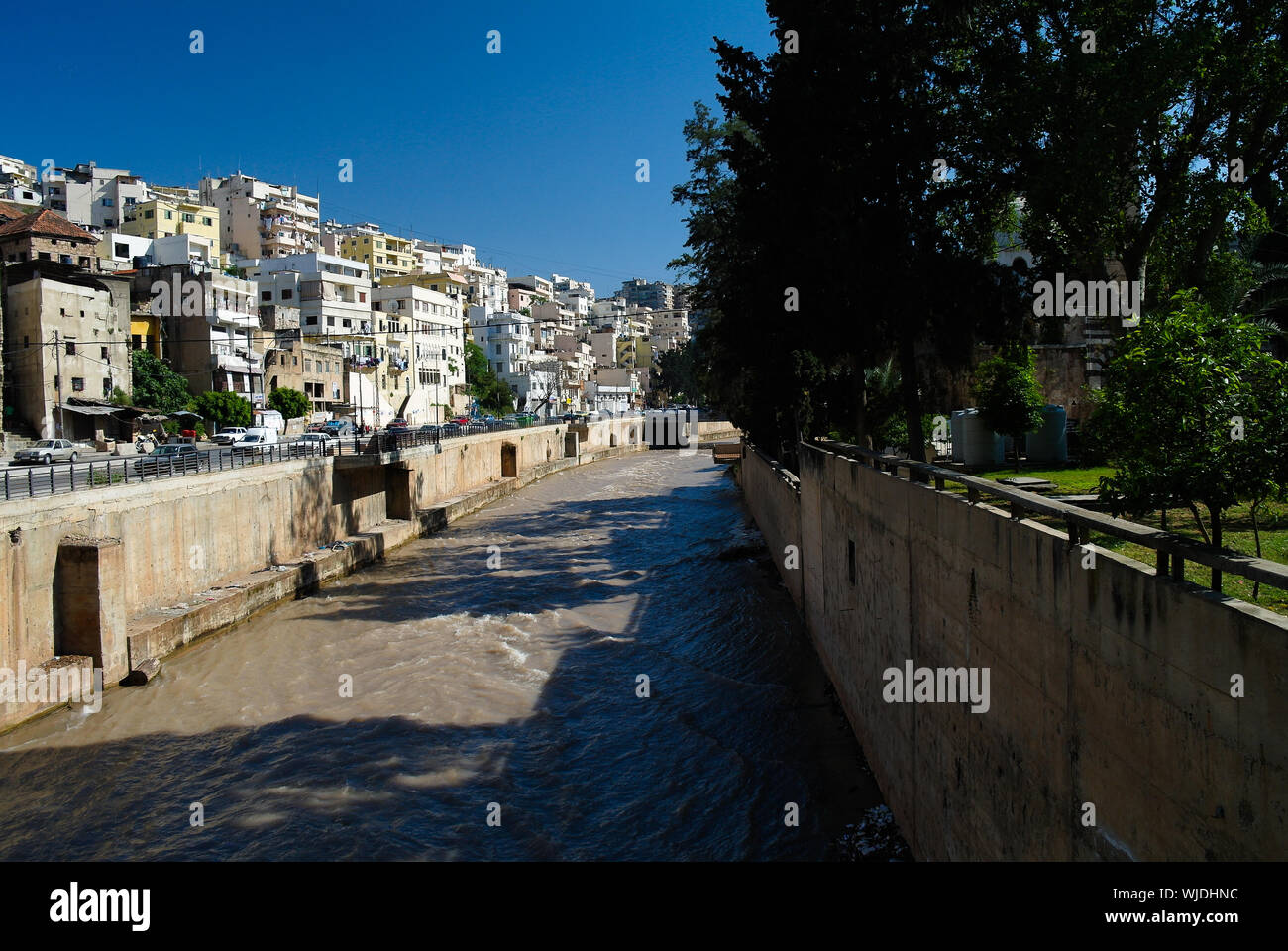 Vista panoramica alla città di Tripoli e Kadisha o Nahr Abu Ali Fiume , Libano Foto Stock