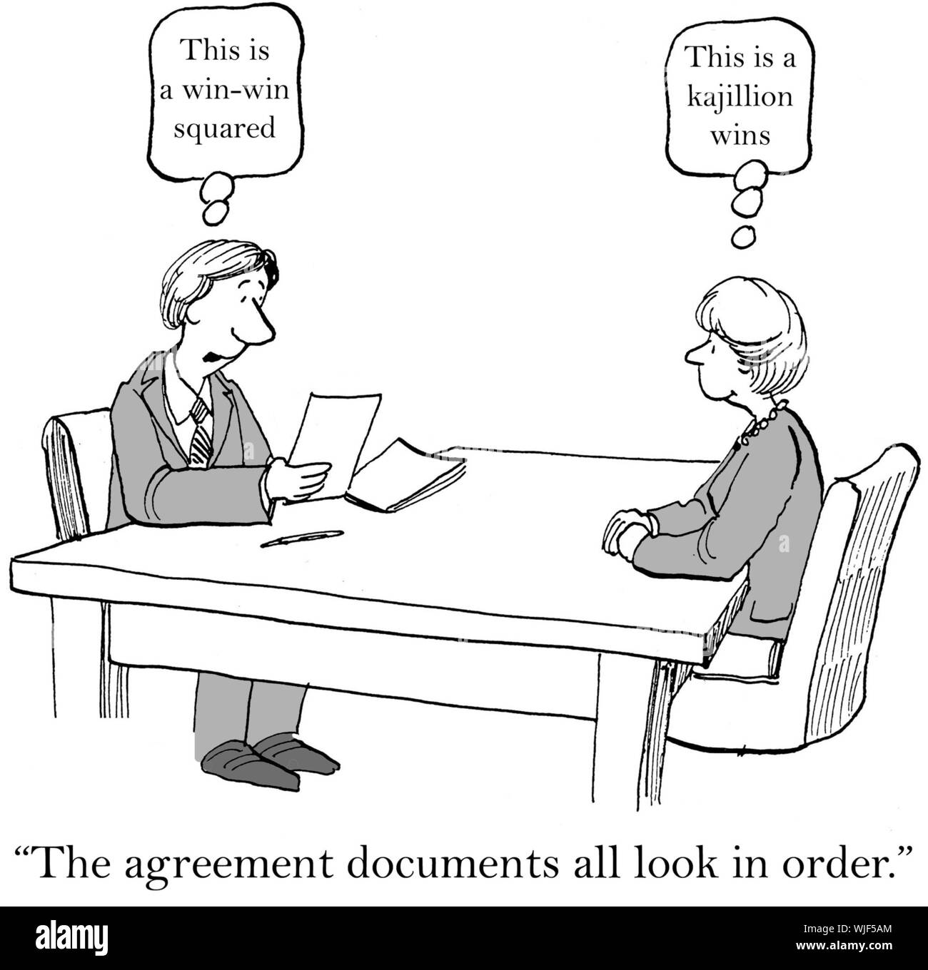 "L'accordo documenti tutti guardano in ordine." Foto Stock