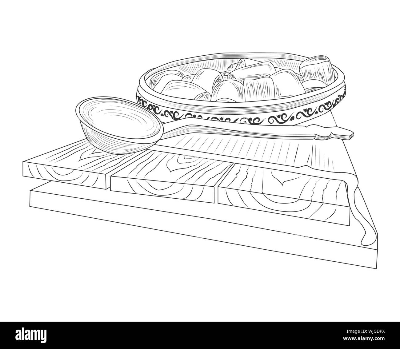 Monumento Poltava gnocchi tradizionale ucraino piatto nazionale. Poltava, Ucraina. schizzo Illustrazione Vettoriale