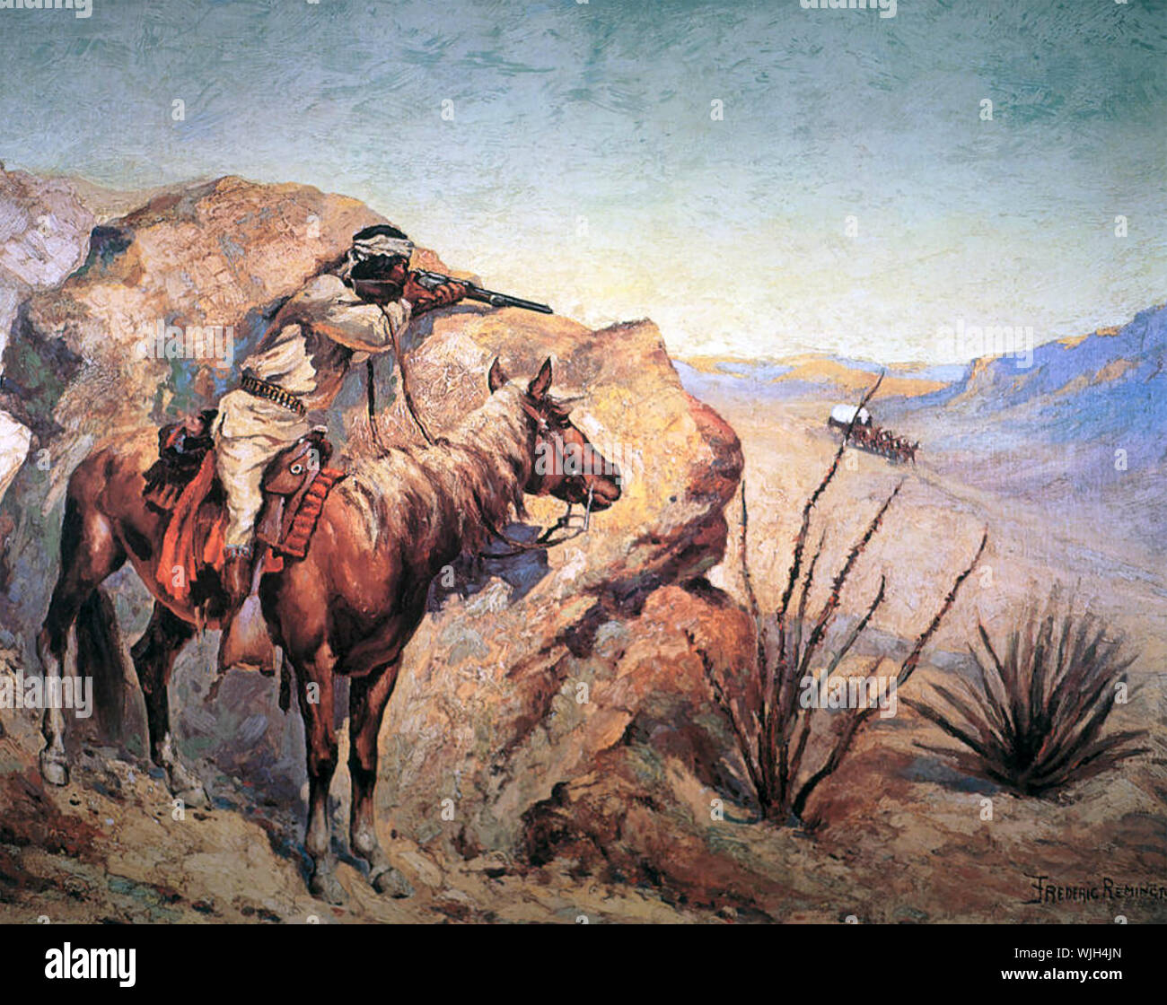 FREDERIC REMINGTON (1861-1909) artista americano specializzato in immagine in modo del Vecchio West come questo agguato Apache Foto Stock