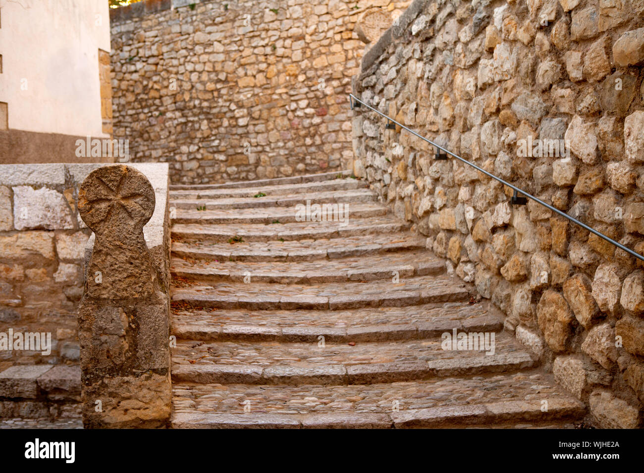 Morella in Maestrazgo castellon villaggio scale in muratura in Spagna Foto Stock