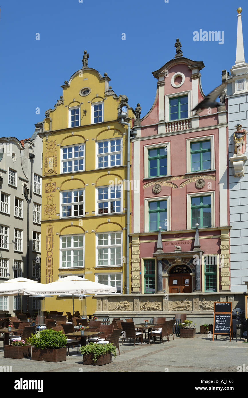 Edifici storici sul mercato lungo in Gdansk - Polonia. Foto Stock