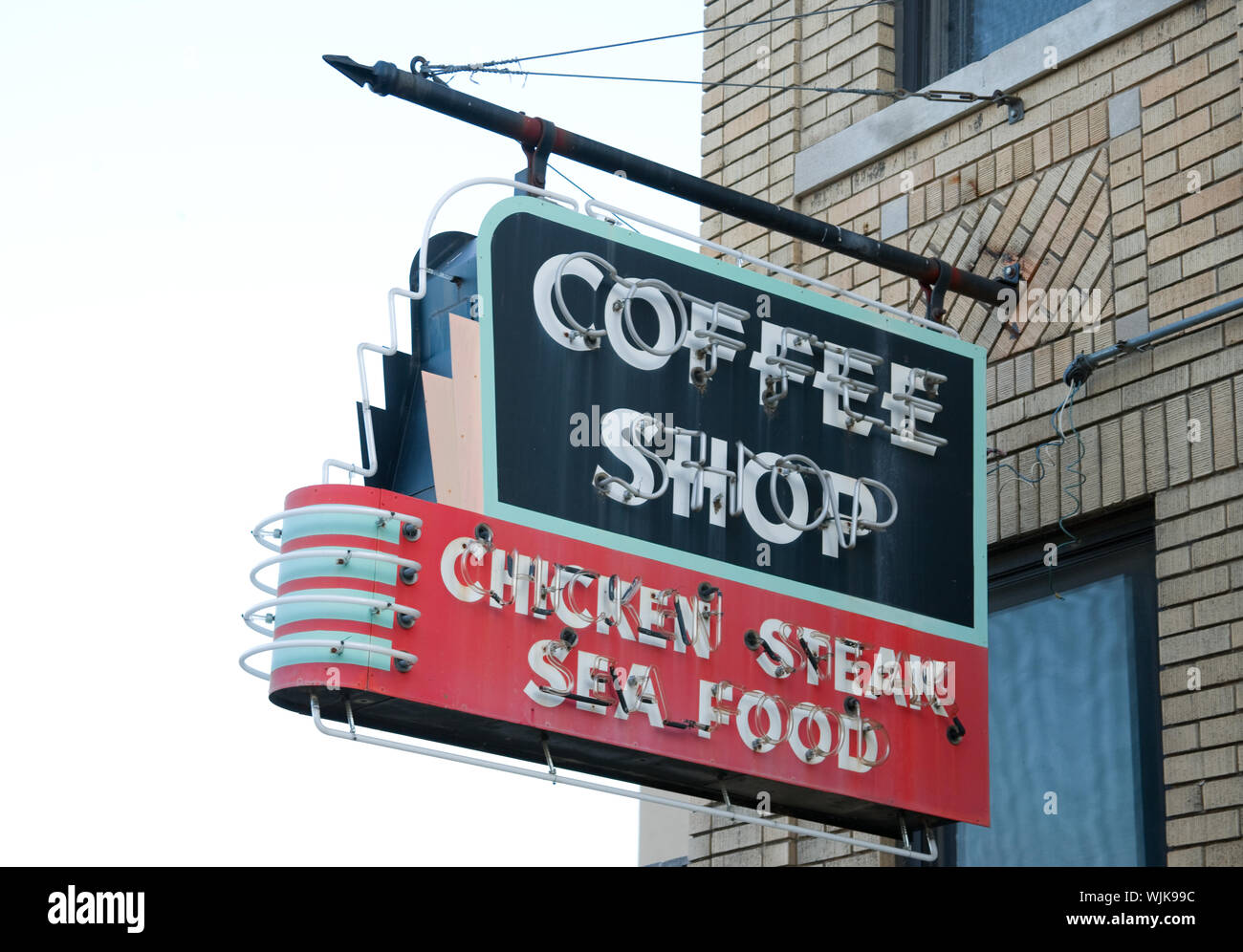 Caffè storici di segno vicino al Lorraine Motel Historic Site, Memphis, Tennessee Foto Stock