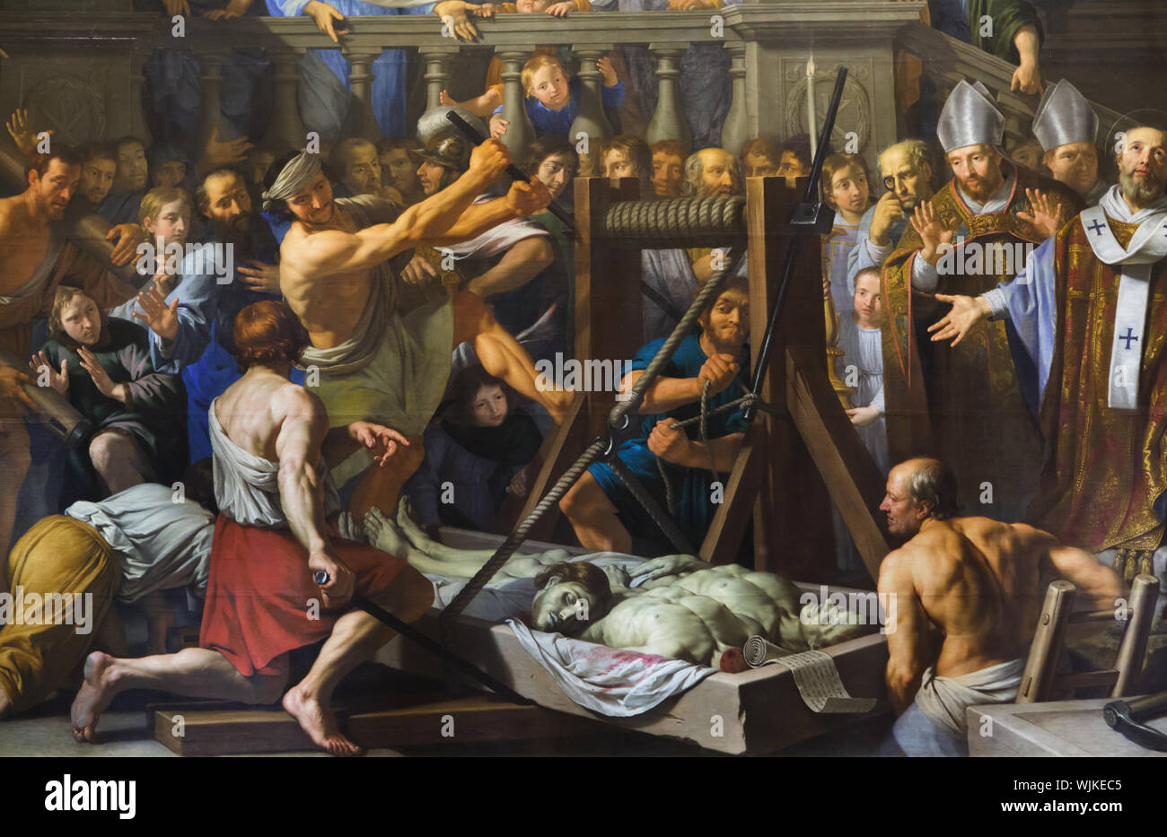 Dettaglio della pittura 'scoperta delle reliquie dei santi Gervasio e Protasio' dal pittore barocco francese Philippe de Champaigne (1657) sul display al Museo di Belle Arti (Musée des Beaux-Arts de Lyon) a Lione, Francia. Foto Stock