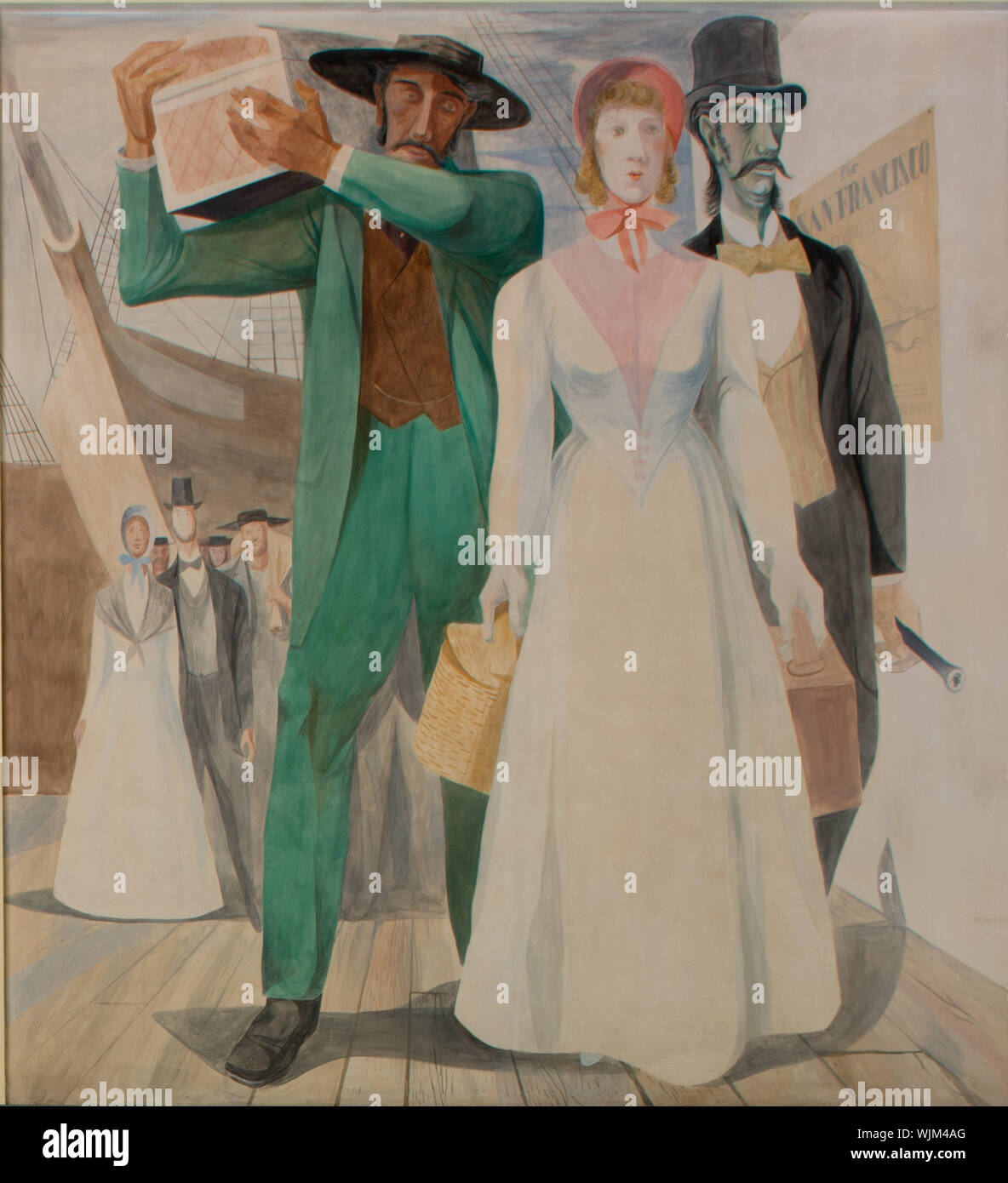 La storia di San Francisco Arrivo murale in nave da Anton Refregier a Rincon allegato ufficio postale situato vicino al Embarcadero a 101 Spear Street, San Francisco, California Foto Stock