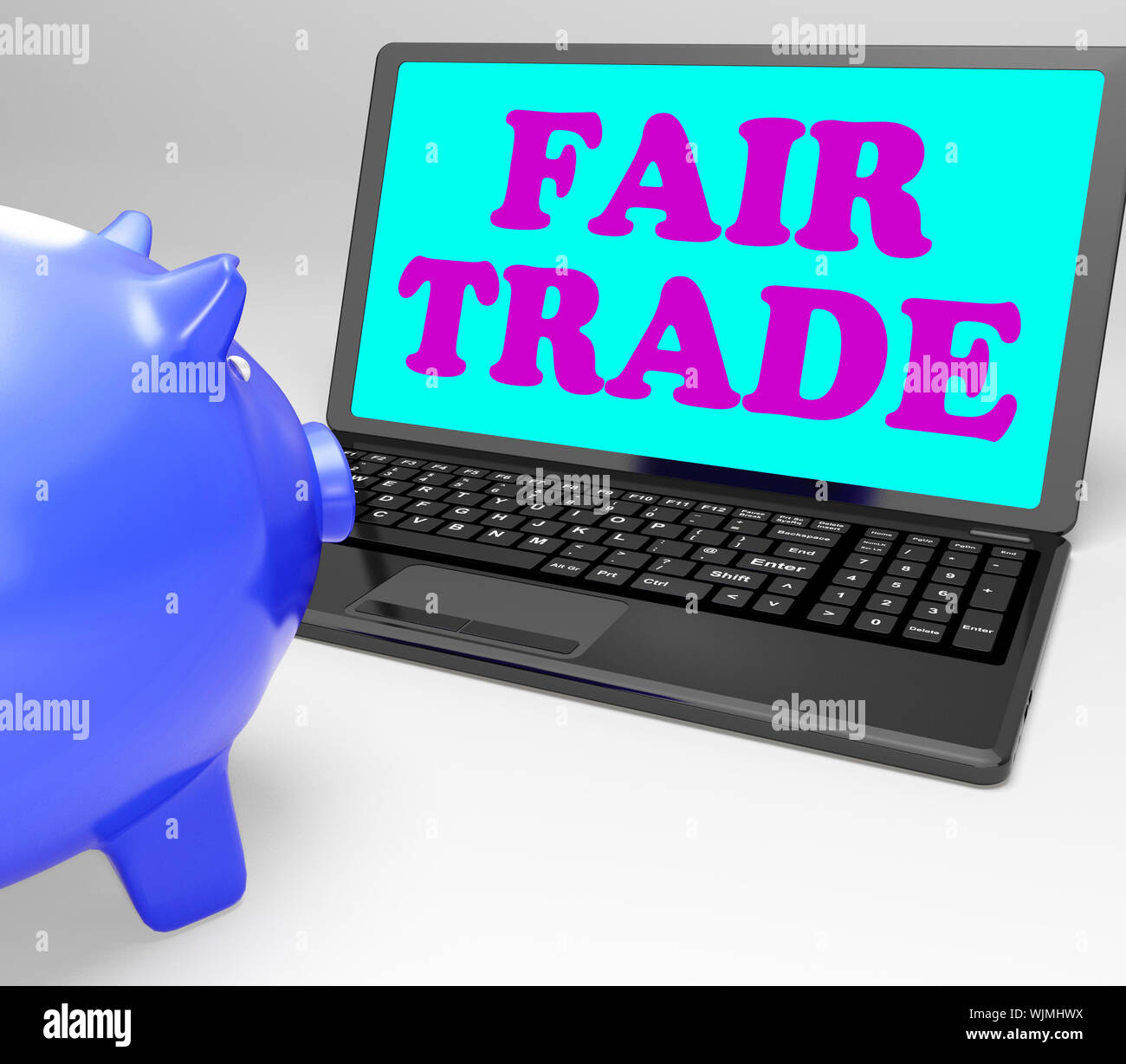 Il commercio equo e solidale Laptop significato Fairtrade Shopping etico Foto Stock