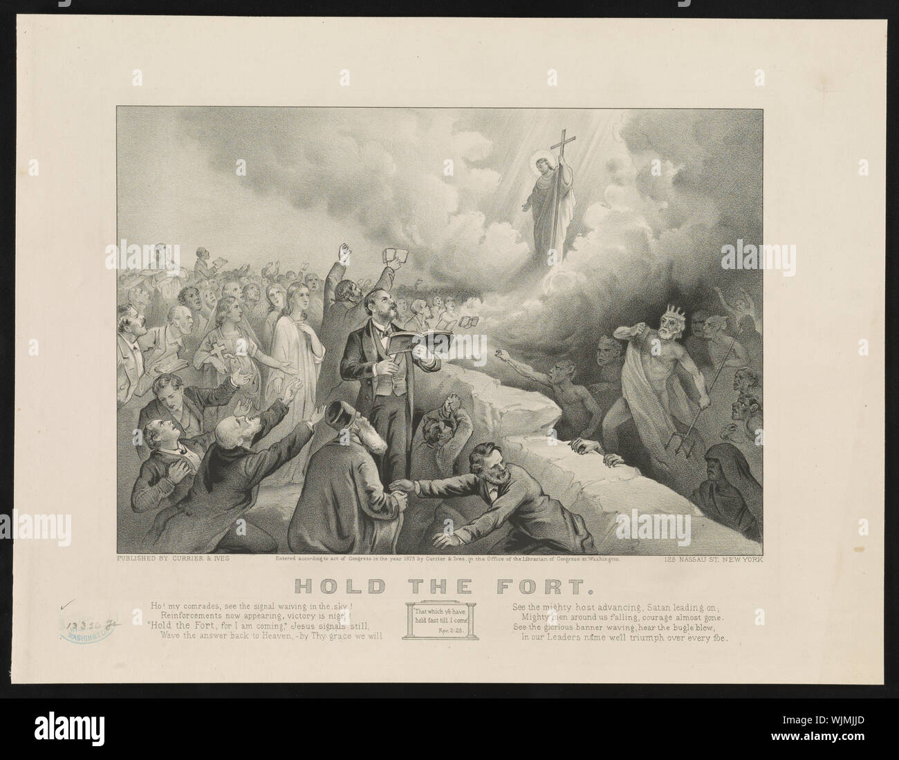 La guerra spirituale dei credenti cristiani contro Satana (che per qualche motivo ha un aspetto molto simile al dio romano Nettuno). Tenere premuto il fort Foto Stock