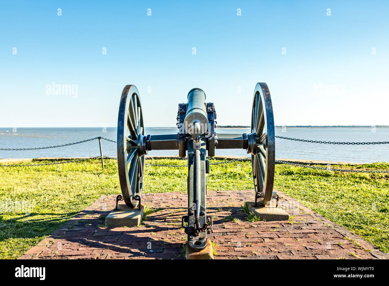 Primo piano di una guerra civile guerra CannonCivil Cannon a Fort Sumter, Carolina del Sud Foto Stock