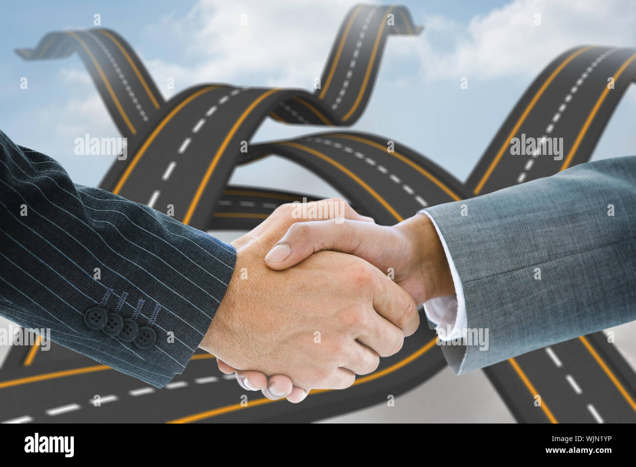 Immagine composita di handshake di business nei confronti del dollaro porta Foto Stock