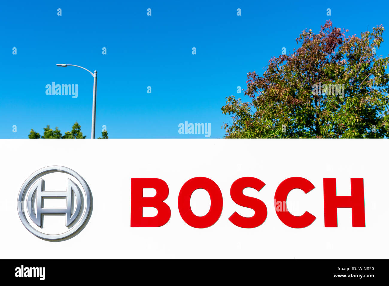Segno di Bosch a centro di ricerca e tecnologia nella Silicon Valley, high-tech mozzo del San Francisco Bay Area Foto Stock