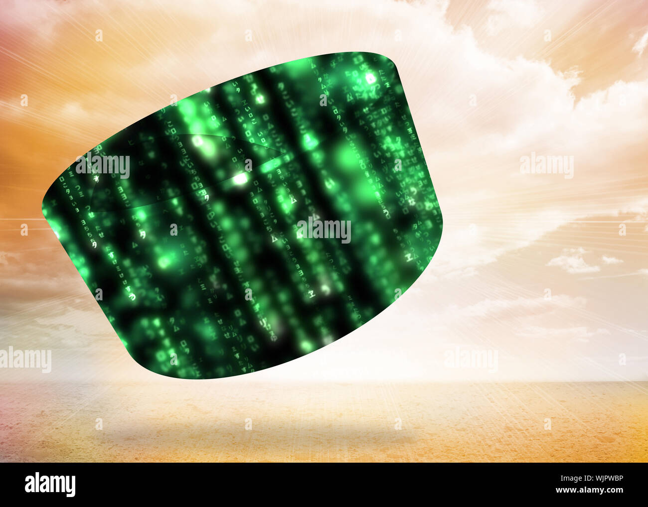 Matrice di verde sulla schermata astratta contro sunny sfondo giallo Foto Stock