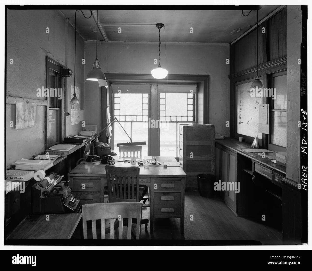 Vista interna di agente di stazione dell'ufficio - Baltimore e Ohio Railroad, Ellicott mulini della Stazione, lato sud della Strada Statale Route 144, Ellicott City, Howard County, MD Foto Stock