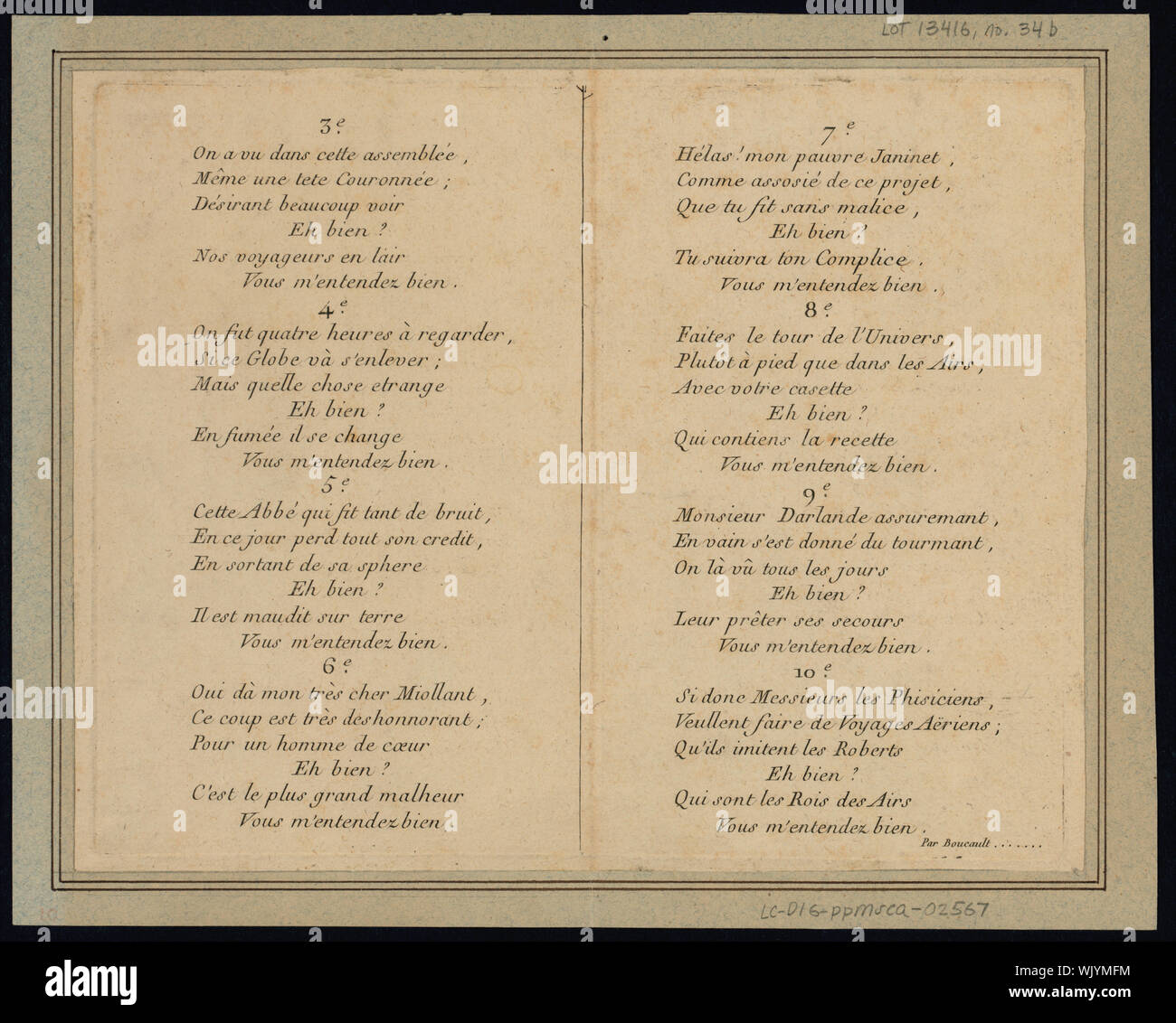 Ils font ce qu'ils peuvent aria testo; foglietto con la canzone circa balloonists l'Abbé Miolan (o) Miollan e Janinet il tentativo non riuscito di un ascesa dai Giardini di Lussemburgo, Parigi, 1784. La pagina del titolo illustrazione legendées Le globe en fumée mostra gli spettatori a guardare un palloncino collassato in fiamme. Foto Stock