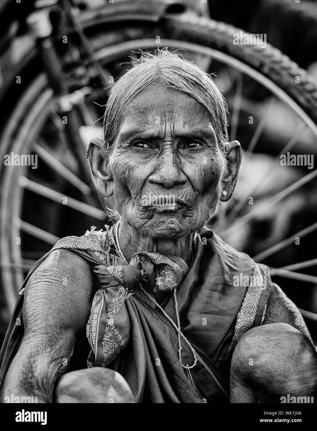 Ritratto di una dama tribali durante la processione Dussera vicino a Jagdalpur,Chhattisgarh,l'India Foto Stock