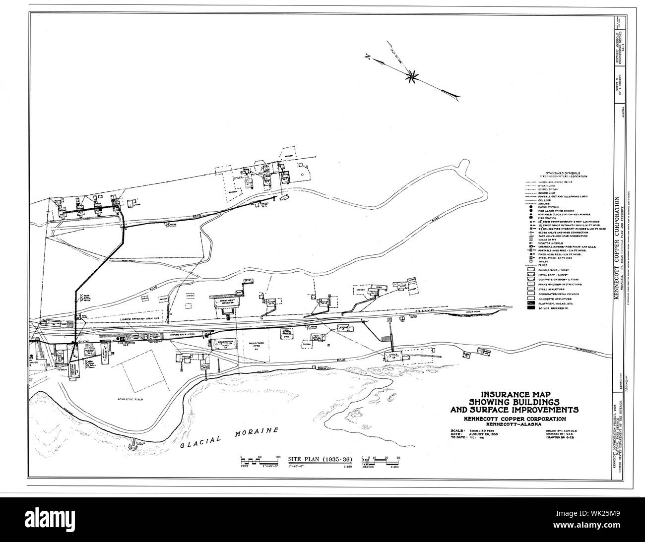 Mappa di assicurazione che mostra gli edifici e i miglioramenti di superficie - Rame Kennecott Corporation, sul fiume di rame e Northwestern Railroad, Kennicott, Valdez-Cordova Area di censimento, AK HAER AK,20-MCAR,1- (foglio 3 di 4) Foto Stock