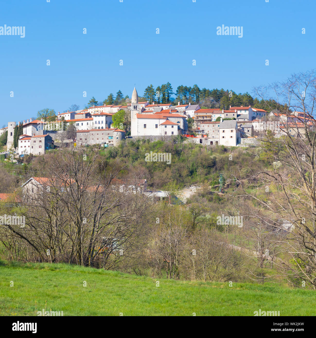 Villaggio Tradizionale sul Carso sloveno. Stanjel, Slovenia, l'Europa. Foto Stock
