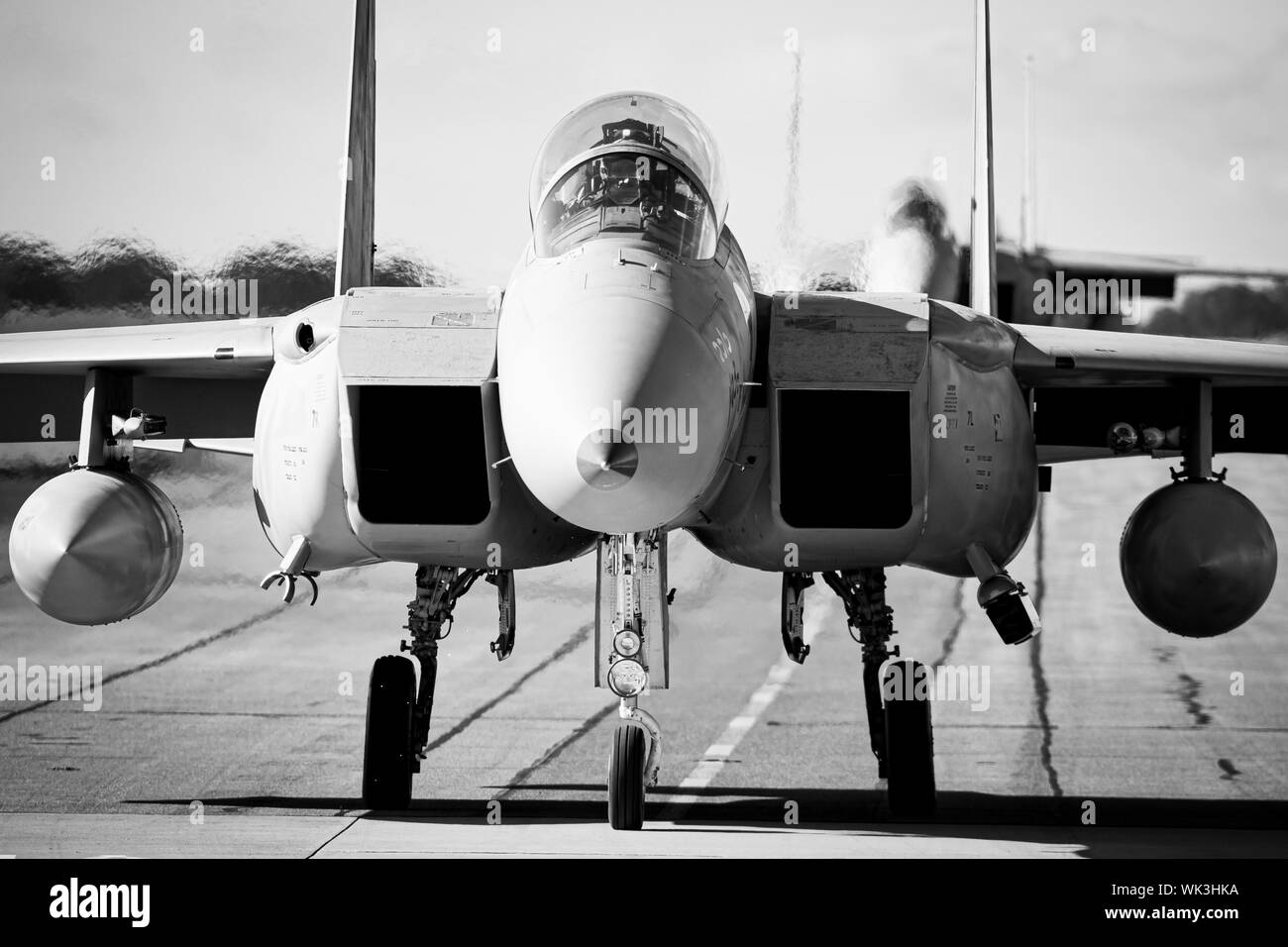 Forza Aerea israeliana F15s a RAF Waddington, Lincolnshire, Regno Unito. Prendendo parte a esercitare il Cobra Warrior 2019. Foto Stock