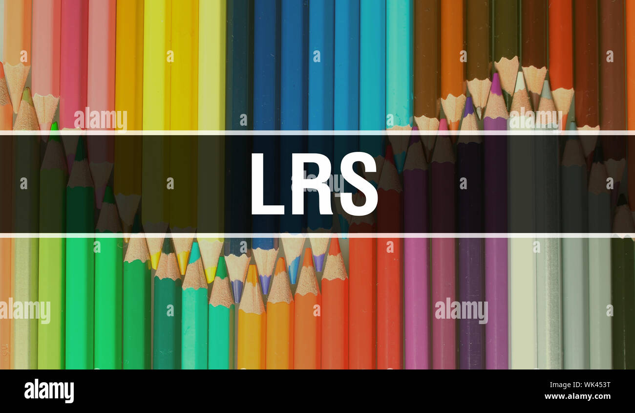 Concetto di LRS illustrazione su Ritorno a scuola di banner con texture dell'istruzione. LRS rappresentano il concetto di istruzione, scienza degli oggetti e delle forniture per ufficio. LRS Foto Stock