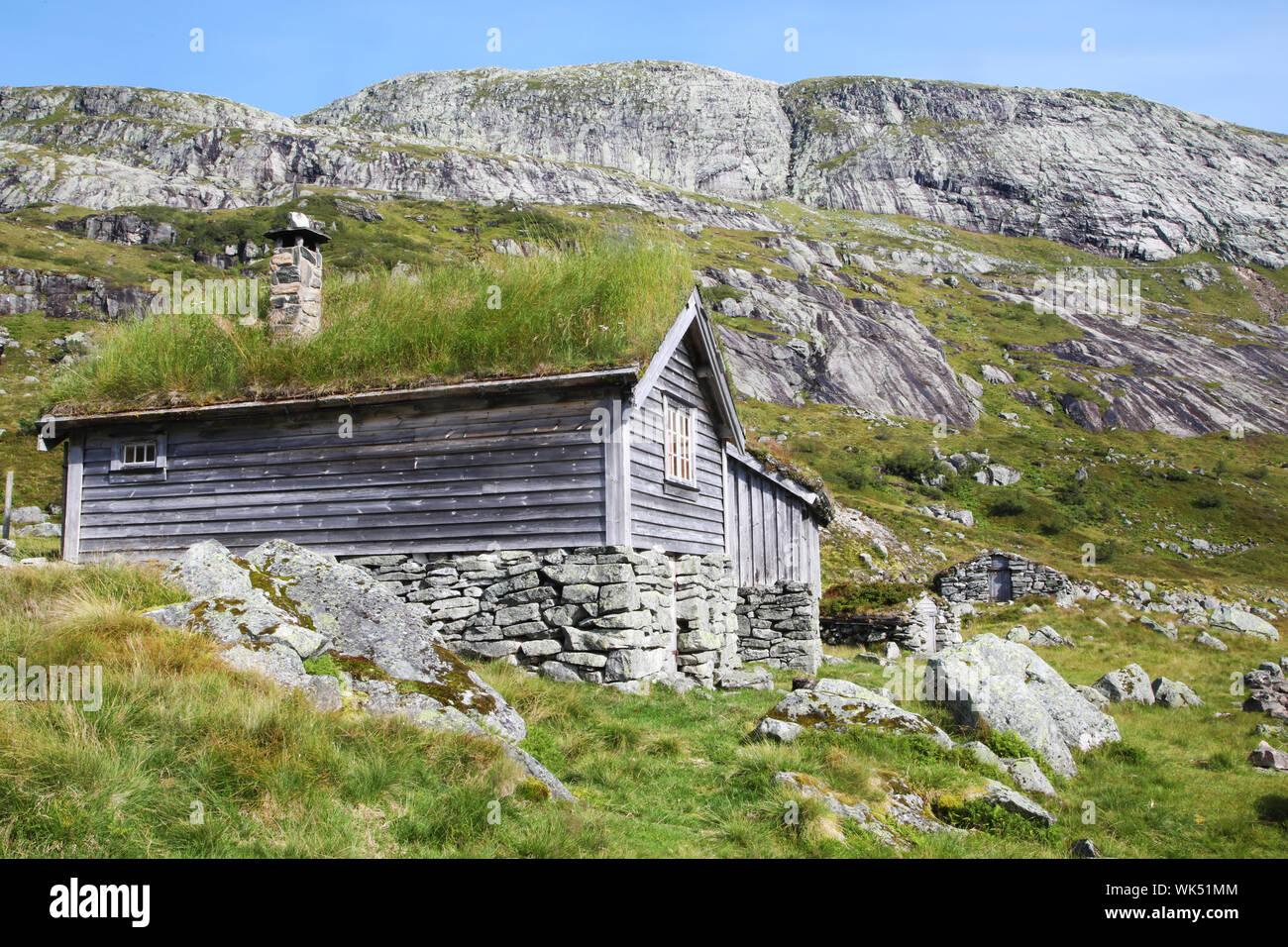 Turf house di altipiani della Norvegia Foto Stock