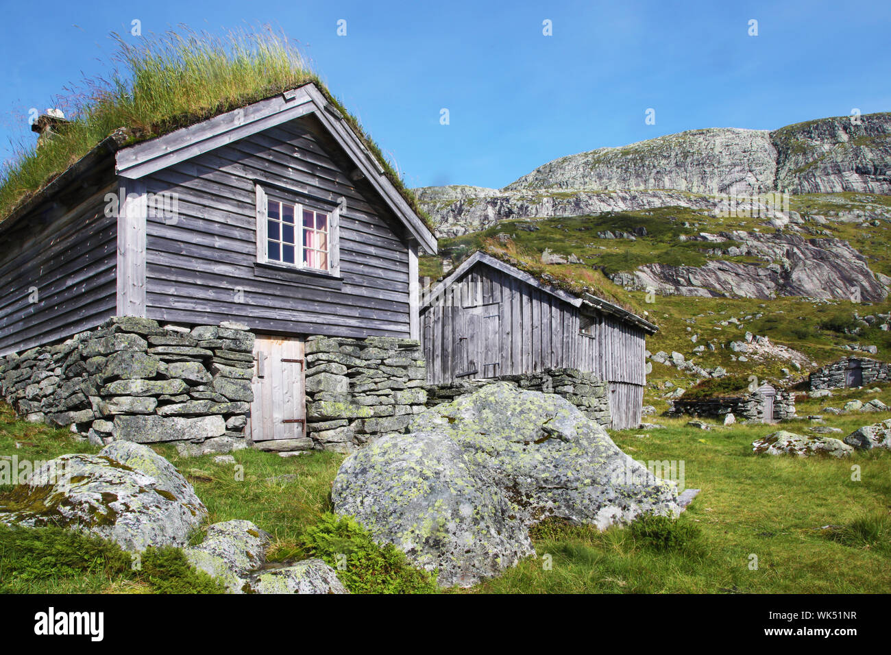 Turf case nelle Highlands della Norvegia Foto Stock