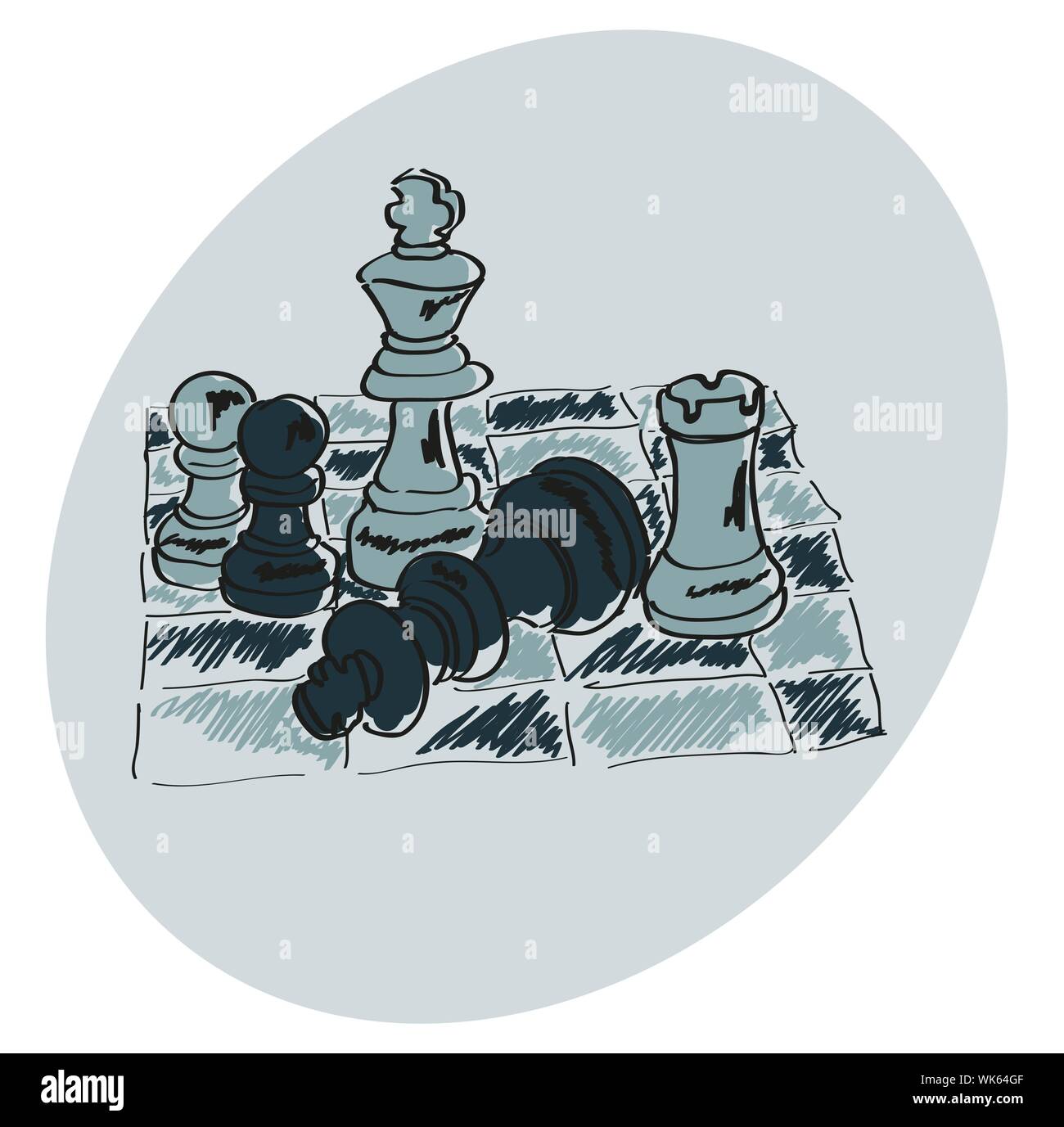 A scacchi su una scacchiera. Modello di colore blu. Scarabocchio. Disegno a  mano Immagine e Vettoriale - Alamy