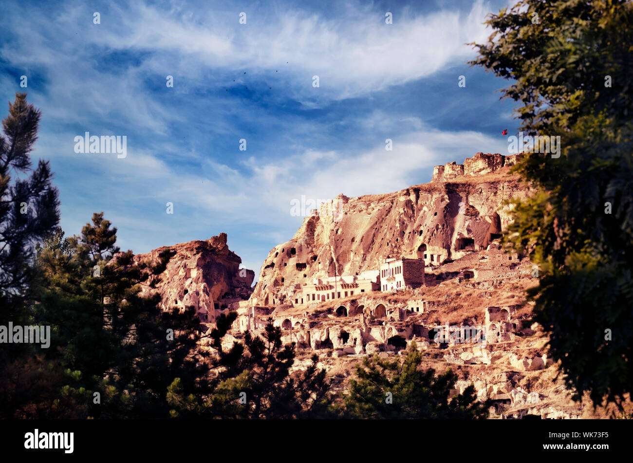 Città di Urgup in Cappadocia, Turchia Foto Stock