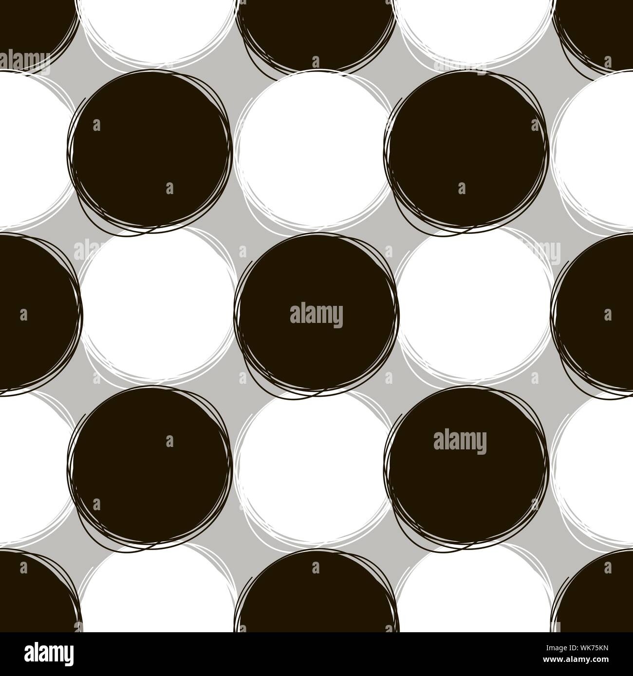 Seamless doodle pattern. Round doodle patterns di bianco e di colore nero su sfondo grigio Illustrazione Vettoriale