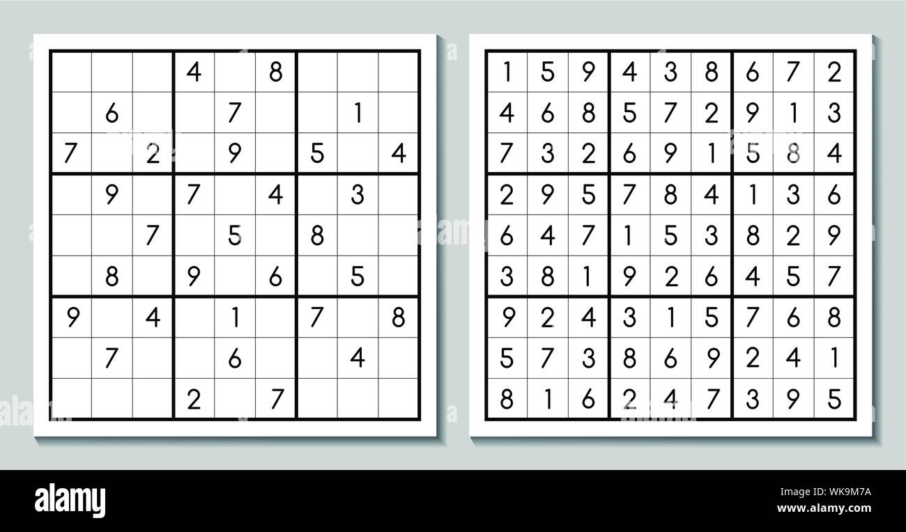 Vector sudoku con la risposta. Gioco di puzzle Illustrazione Vettoriale