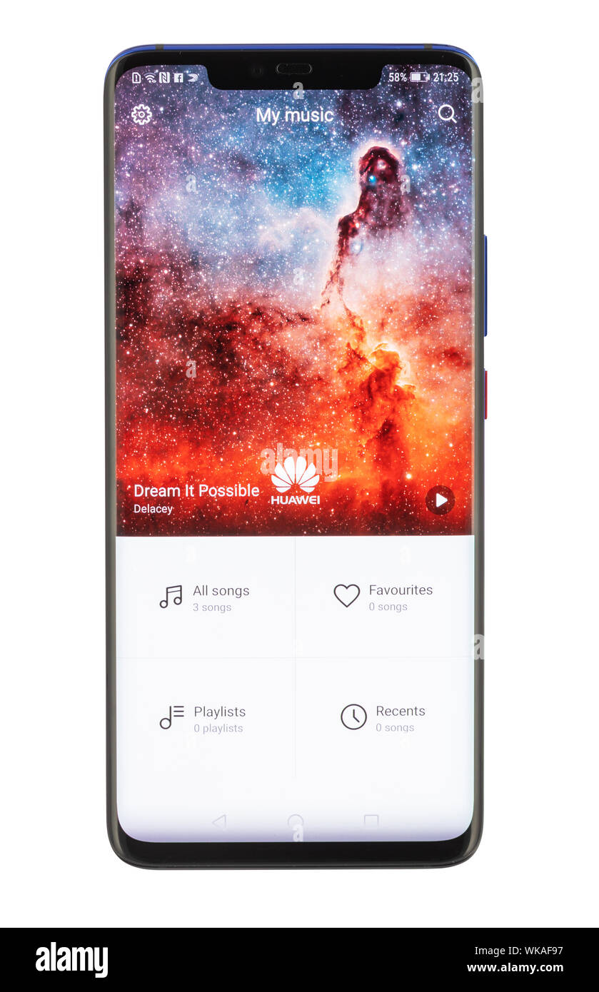 Smartphone Huawei Mate 20 Pro su sfondo bianco isolato Foto Stock